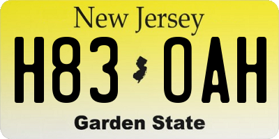 NJ license plate H83OAH