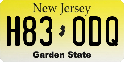 NJ license plate H83ODQ