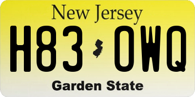 NJ license plate H83OWQ
