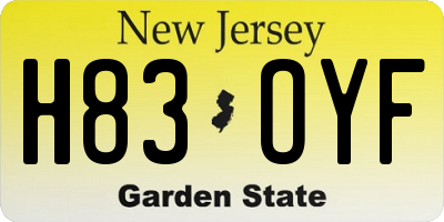 NJ license plate H83OYF
