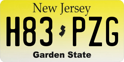 NJ license plate H83PZG