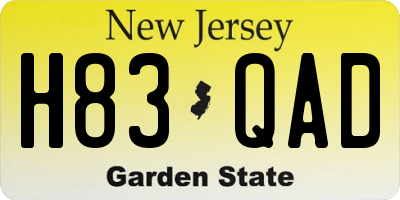 NJ license plate H83QAD