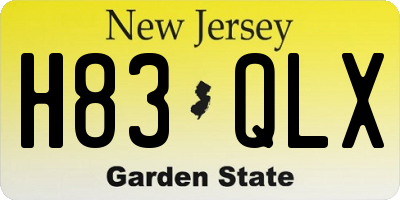 NJ license plate H83QLX