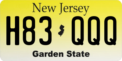NJ license plate H83QQQ