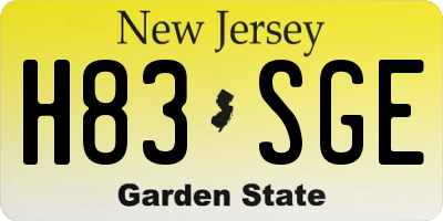 NJ license plate H83SGE
