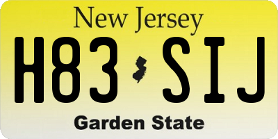 NJ license plate H83SIJ