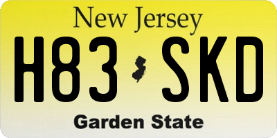 NJ license plate H83SKD