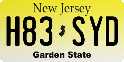 NJ license plate H83SYD