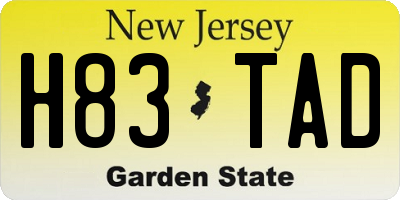 NJ license plate H83TAD