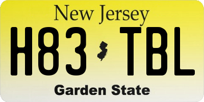 NJ license plate H83TBL