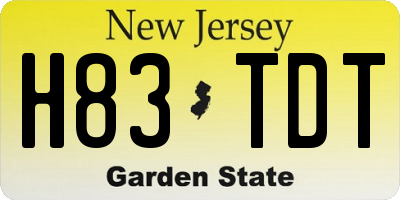 NJ license plate H83TDT