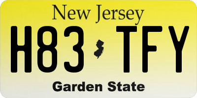 NJ license plate H83TFY
