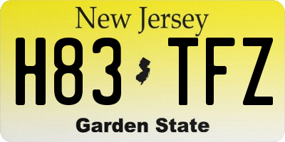 NJ license plate H83TFZ