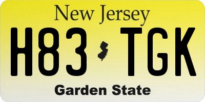 NJ license plate H83TGK