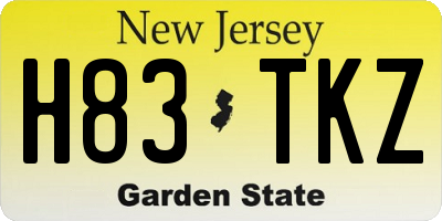 NJ license plate H83TKZ