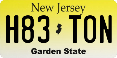 NJ license plate H83TON