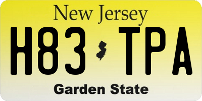 NJ license plate H83TPA