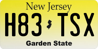 NJ license plate H83TSX