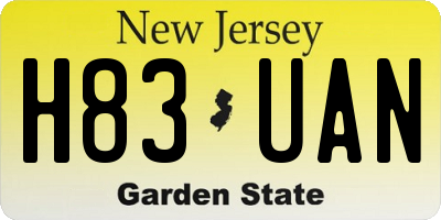 NJ license plate H83UAN