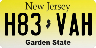 NJ license plate H83VAH
