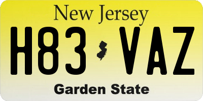 NJ license plate H83VAZ