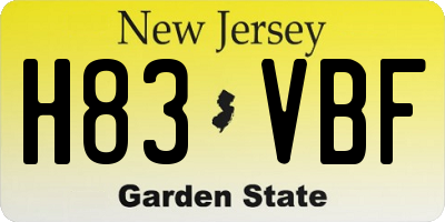 NJ license plate H83VBF