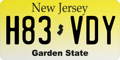 NJ license plate H83VDY