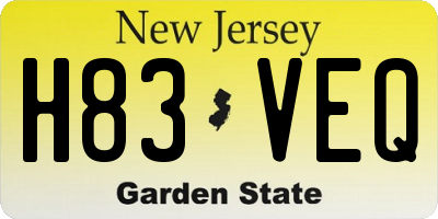 NJ license plate H83VEQ