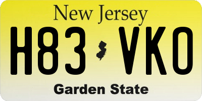 NJ license plate H83VKO