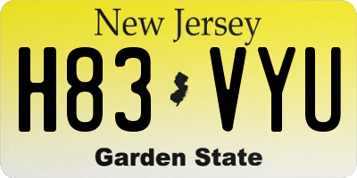 NJ license plate H83VYU
