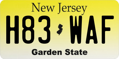 NJ license plate H83WAF