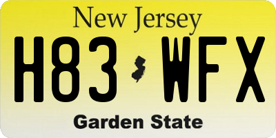 NJ license plate H83WFX
