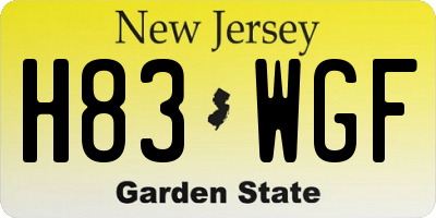 NJ license plate H83WGF