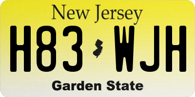 NJ license plate H83WJH