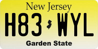 NJ license plate H83WYL