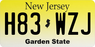 NJ license plate H83WZJ