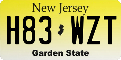 NJ license plate H83WZT