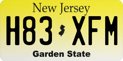 NJ license plate H83XFM