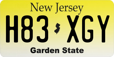 NJ license plate H83XGY