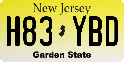 NJ license plate H83YBD