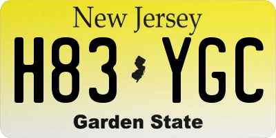 NJ license plate H83YGC