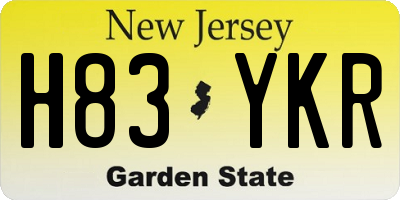 NJ license plate H83YKR
