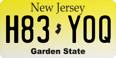 NJ license plate H83YOQ
