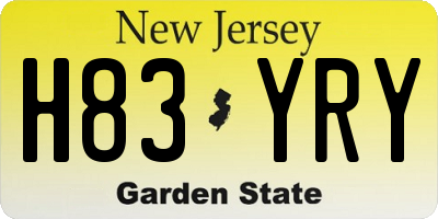 NJ license plate H83YRY