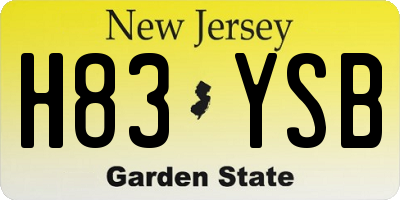 NJ license plate H83YSB