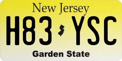 NJ license plate H83YSC