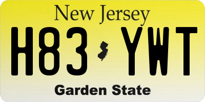 NJ license plate H83YWT