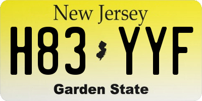 NJ license plate H83YYF