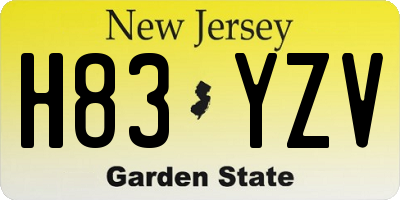 NJ license plate H83YZV