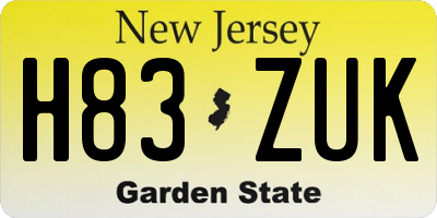 NJ license plate H83ZUK